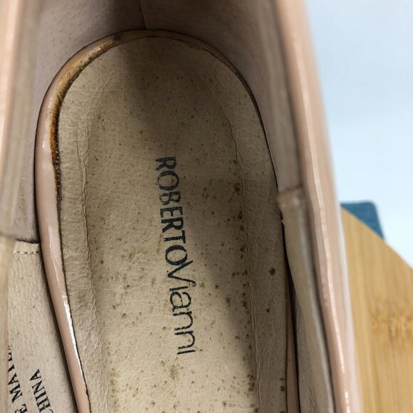 Roberto Vianni Nude Beige Glossy Leather Peep Toe high Heels size 8.5 - Picture 6 of 13